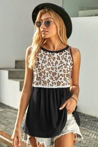 Black leopard babydoll tank