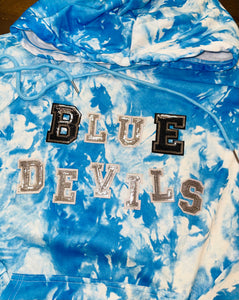 Blue devils patchwork tie dye hoodie-LARGE