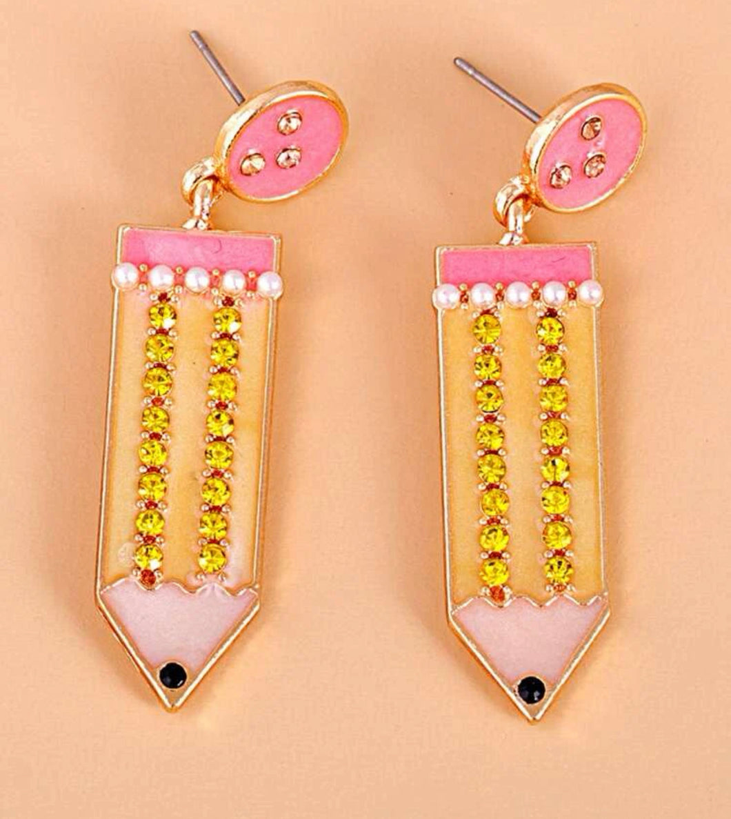 Teacher pencil dangle earrings