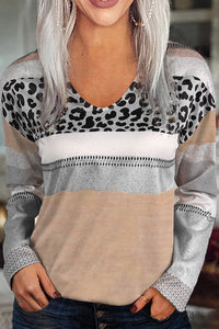 Leopard Ky they v neck long sleeve