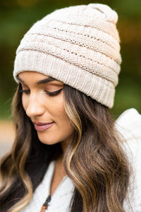 Apricot crossback beanie