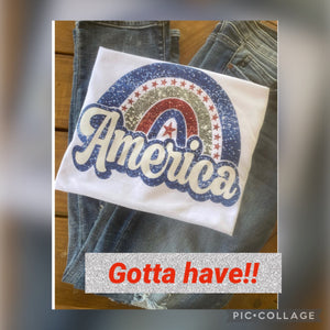 America full glitter design tee