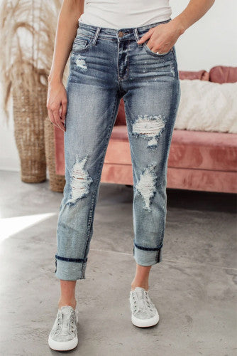 Bleach splattered boyfriend fit distressed